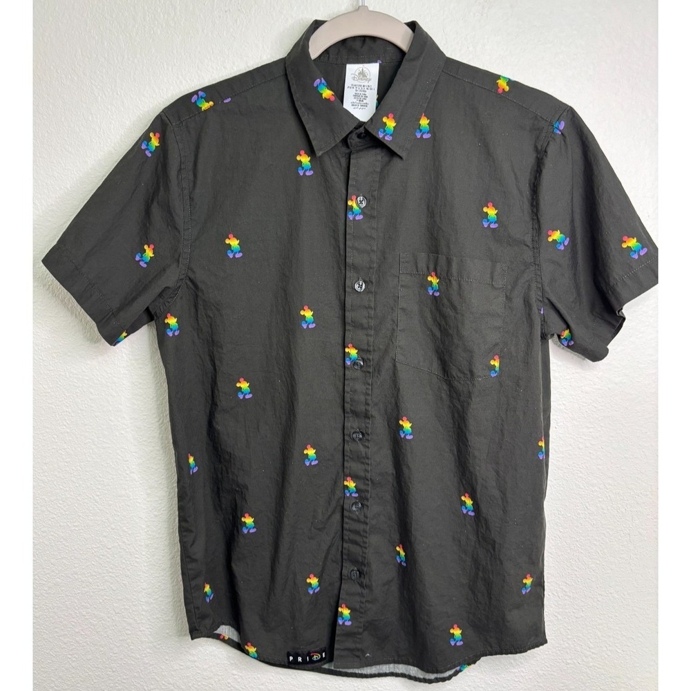 Disney Pride Collection Rainbow Mickey Mouse Black Button Shirt Small Unisex - Picture 2 of 10